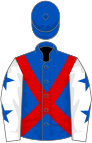 Royal blue, red cross belts, white sleeves, royal blue stars