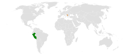 Map indicating locations of Peru and Serbia