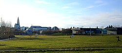 Hallgrímskirkja and Kjarvalsstaðir from Miklatún park.