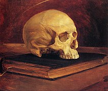 Calavera en un libro (1869), de Wilhelm Trübner, Kunstmuseum im Ehrenhof, Düsseldorf