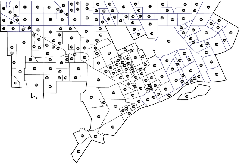 Map of current (non-historic) City of Detroit neighborhoods/districts