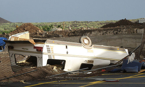 An overturned caravan