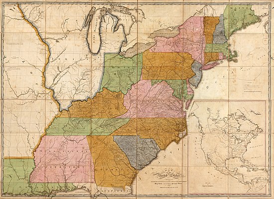 1804 map of United States post roads by Abraham Bradley Jr.