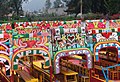 Trajinera boats at the floating gardens of Xochimilco in Mexico City