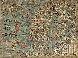 Ingria en la parte más nororiental de la Carta Marina de Olaus Magnus (1539)