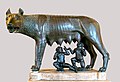 Image 15Capitoline Wolf, sculpture of the she-wolf feeding the twins Romulus and Remus, the most famous image associated with the founding of Rome. According to Livy, it was erected in 296 BC. (from Founding of Rome)