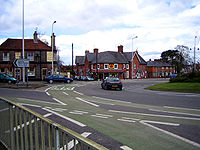 Cycle lanes on St. John's roundabout in Newbury, Berkshire, England.