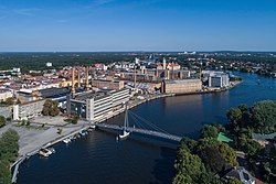 Industrial buildings over the Spree river