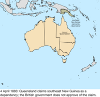 Map of the change to the founding colonies of Australia on 4 April 1883