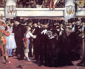 Le Bal de l'Opera (1873) by Édouard Manet, shows the dominance of black in Parisian evening dress.