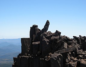 Pelion West's angled obelisk summit boulder