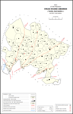 Map showing Adampur (#313) in Amawan CD block