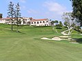 18th hole, Riviera Country Club, Pacific Palisades, California. Because of the half-bowl shape of the topography, this hole is nicknamed "The Amphitheater."