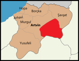 Map showing Ardanuç District in Artvin Province