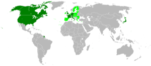 The G7-nations and the European Union in the world map