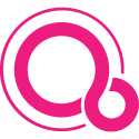 The logo of the Fuchsia operating system, a fuchsia-colored, tilted, two loop infinity symbol. The left loop is larger and higher. The right loop is smaller and lower.