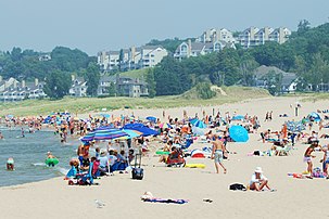 Lake Michigan beach at Holland State Park in Park Township, Michigan