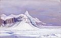 Hayes, who had received rudimentary instruction in draftsmanship from Church, made a watercolor sketch of Church's Peak (1861). 17.1 cm × 26.7 cm (6.7 in × 10.5 in). Olana State Historic Site, OL.1980.1894.[55]