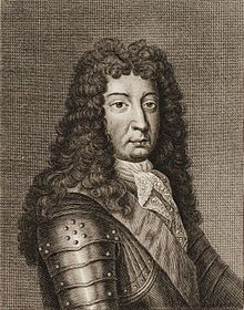 engraved portrait of Philibert de Gramont, showing a clean-shaven man wearing a long curly wig, armour and a sash