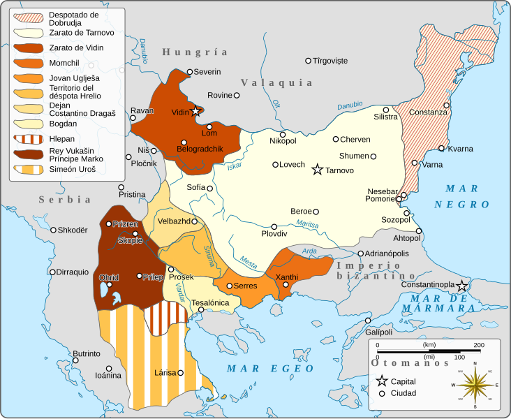 Archivo:Bulgarian lands 1350 vek-es.svg