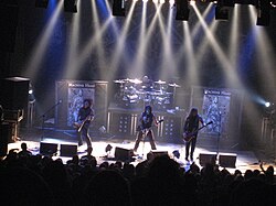 Machine Head live in Zurich. From left to right: Phil Demmel, Dave McClain, Robb Flynn, and Adam Duce.