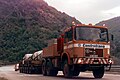 MAN ballast tractor pulling hydraulic modular trailer.