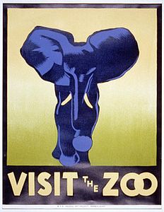 Poster promoting the zoo as a place to visit, showing an elephant.