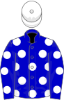 blue, white spots, white cap