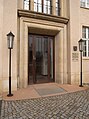 Main entrance of the Palucca School of Dance, Dresden, door frames in sandstone of type: Cotta