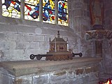 Reliquary of St Ronan, Locronan, Brittany. Legend has it that his remains were taken to Cornwall during the Viking raids, and there worked miracles until the Dissolution of the Monasteries. However it seems that some relics were returned or reappeared in Brittany around the 13th century.