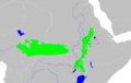 East Sudanian Savanna (green) in Central–East Africa.