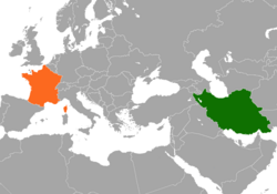 Map indicating locations of Iran and France