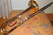 The standard rotary valve, like the one seen on this tenor trombone, is the most common valve type seen on slide trombones today.