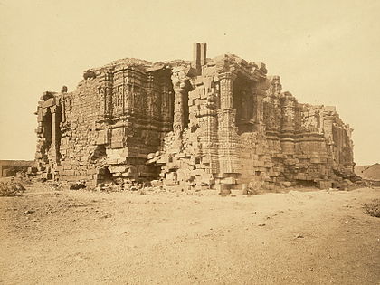 The Somnath Temple in Gujarat was repeatedly destroyed by Islamic armies and rebuilt by Hindus. It was destroyed by Delhi Sultanate's army in 1299 AD.[72] The present temple was reconstructed in Chalukyan style of Hindu temple architecture and completed in May 1951.[73][74]