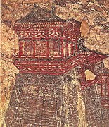 A guard tower in Prince Yide's tomb mural