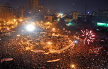 Large nighttime demonstration with fireworks