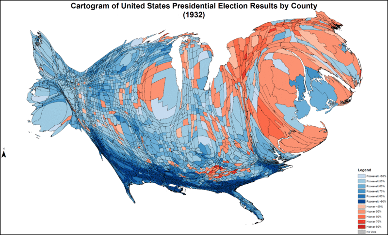 File:CartogramPresidentialCounty1932Colorbrewer.gif