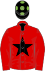 Red, black star, black cap, light green spots