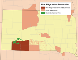 Location of Pine Ridge Indian Reservation, South Dakota