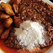 Ghanaian style beans with fried plantains and garri