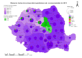 Share of Romanian in Romania (coloured in purple) at county level (2011 census)