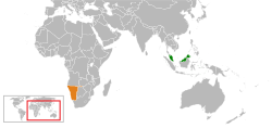 Map indicating locations of Malaysia and Namibia