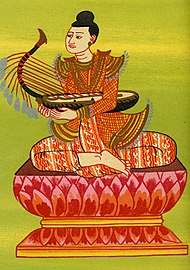 Minye Aungdin nat is traditionally depicting playing the saung.