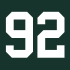 A white number 92 with a green background.