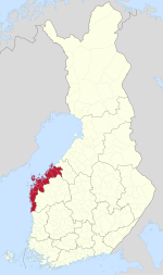 Ostrobothnia on a map of Finland