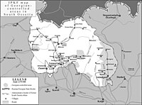 JPKF map indicating Georgian-controlled areas of South Ossetia (hatched shading) in June 2007.[71]