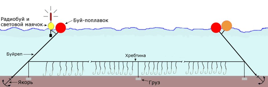 Схема постановки донного автолайн-яруса