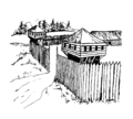 Line art drawing of a stockade