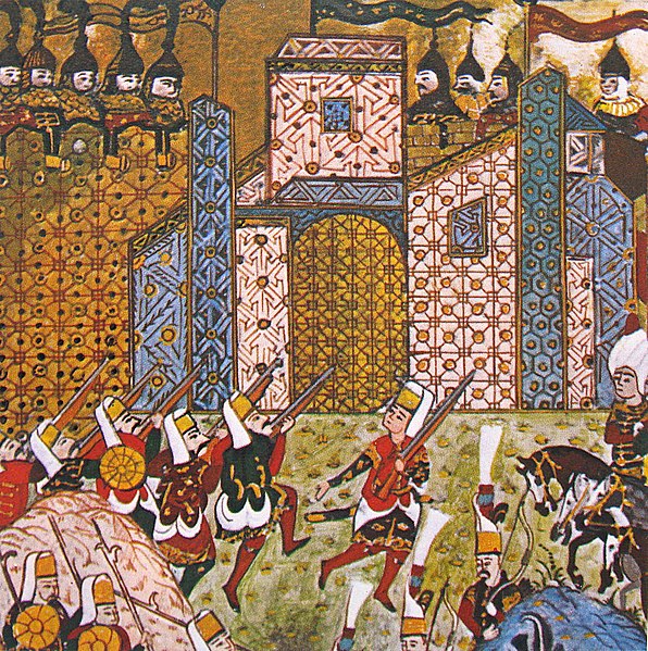 Archivo:OttomanJanissariesAndDefendingKnightsOfStJohnSiegeOfRhodes1522.jpg