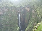 Waterfall in Semien Mountains, falling into the Gishe Abbai, near Debarq.